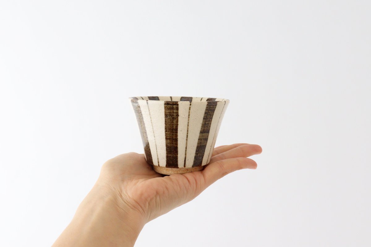 Soba Choko Tokusa Brown Stripes | Free Cup Mino Ware