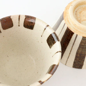 Soba Choko Tokusa Brown Stripes | Free Cup Mino Ware