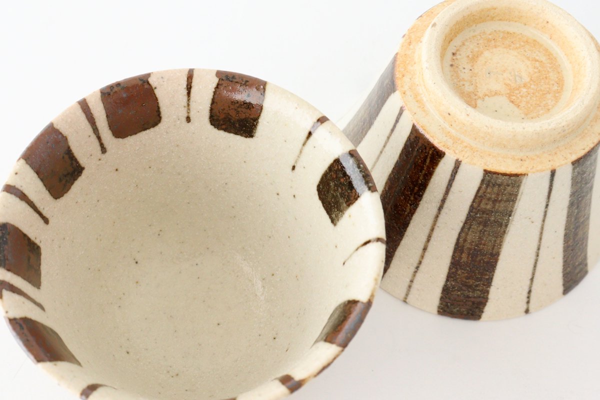 Soba Choko Tokusa Brown Stripes | Free Cup Mino Ware