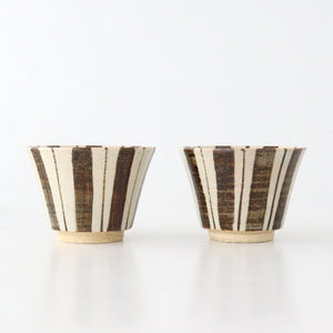 Soba Choko Tokusa Brown Stripes | Free Cup Mino Ware