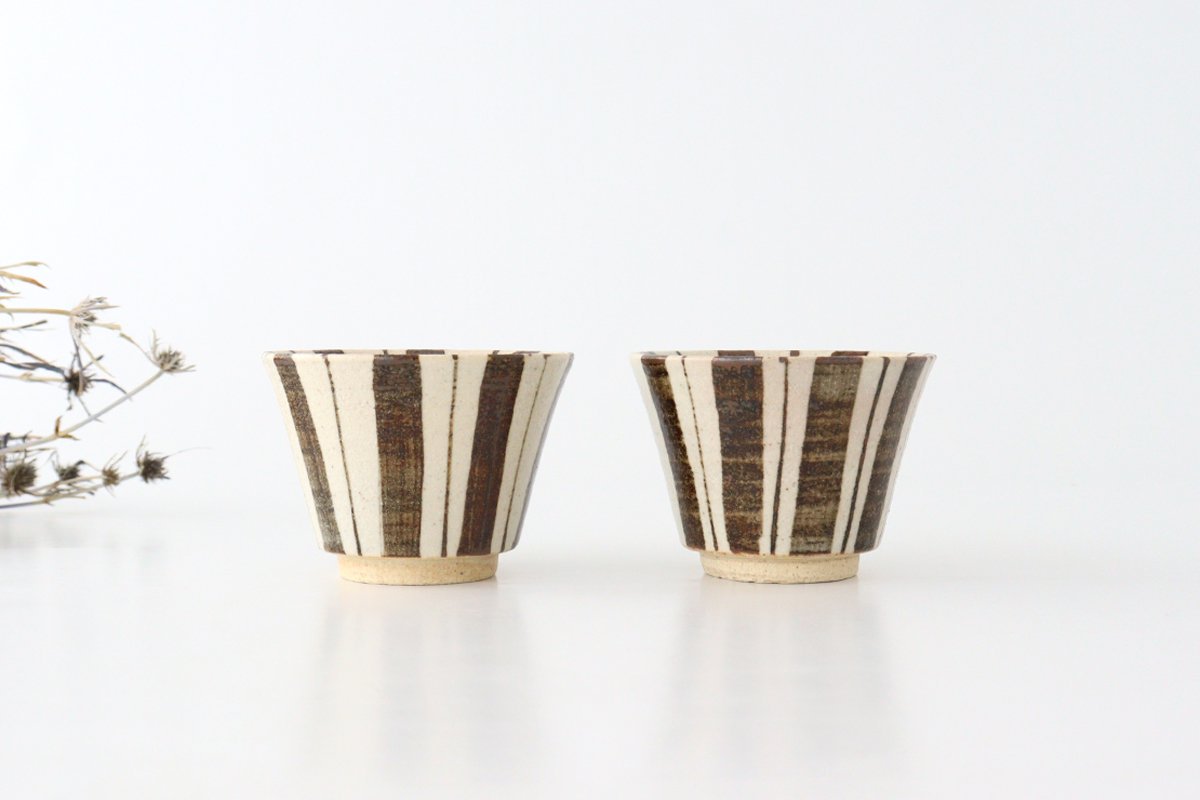 Soba Choko Tokusa Brown Stripes | Free Cup Mino Ware