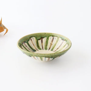 Flat Bowl Oribe and Brown Stripes Tokusa | Serving Bowl Seto Ware