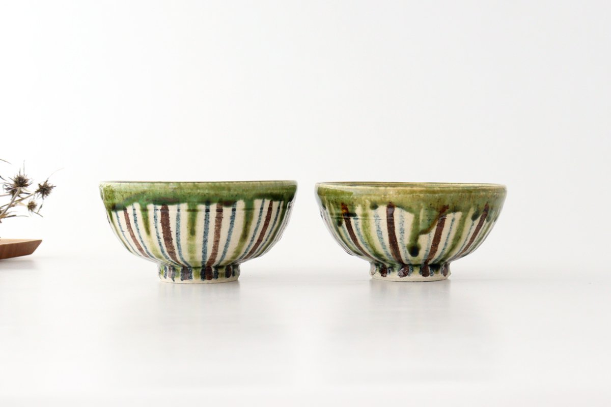 Rice Bowl Tokusa Oribe and Brown | Mino Ware