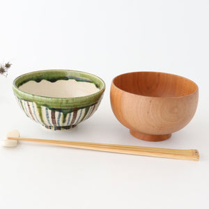 Rice Bowl Tokusa Oribe and Brown | Mino Ware