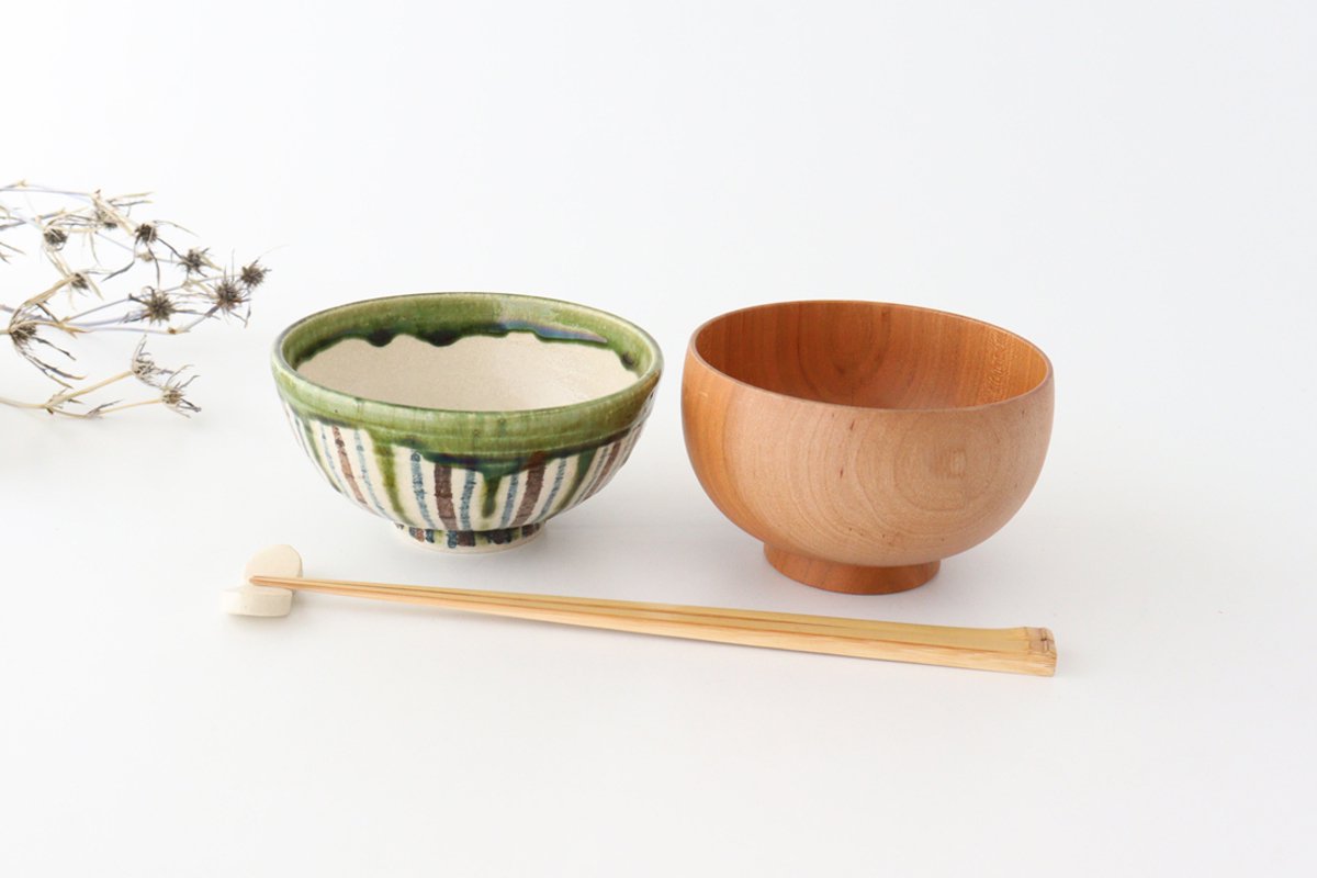 Rice Bowl Tokusa Oribe and Brown | Mino Ware