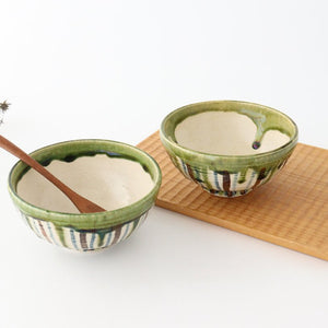 Rice Bowl Tokusa Oribe and Brown | Mino Ware