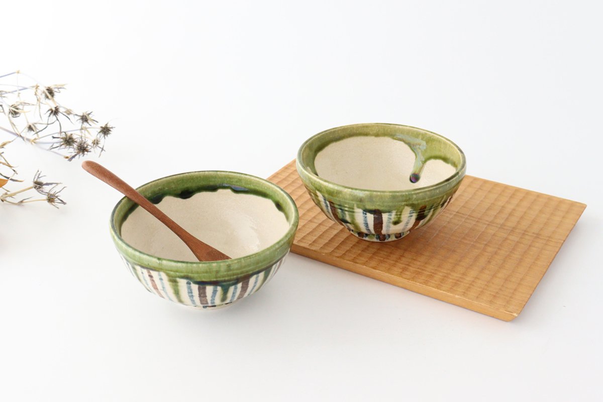 Rice Bowl Tokusa Oribe and Brown | Mino Ware