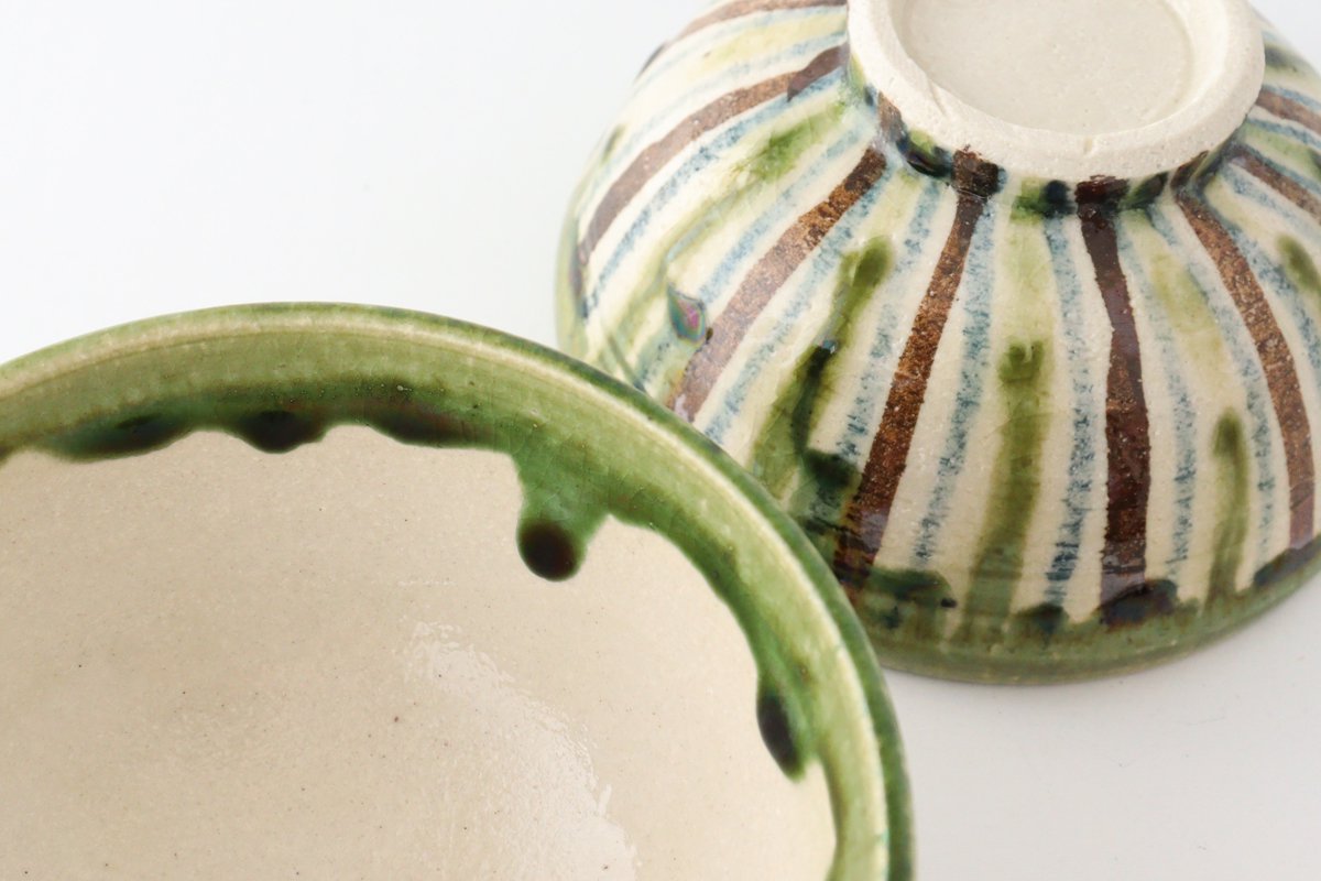 Rice Bowl Tokusa Oribe and Brown | Mino Ware