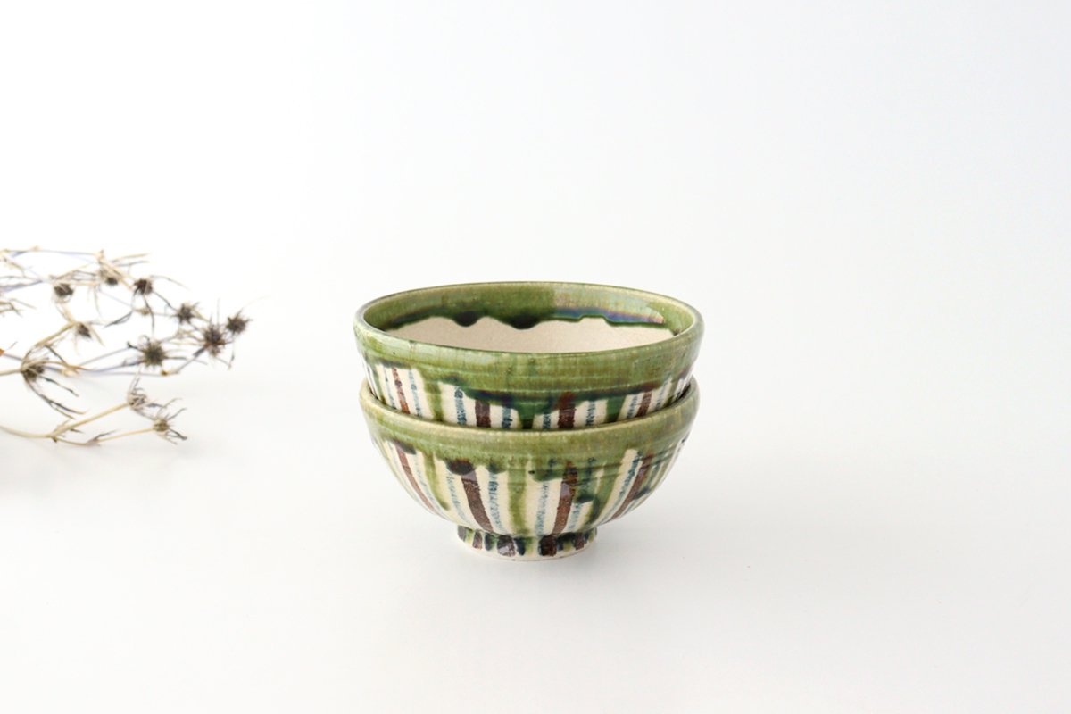 Rice Bowl Tokusa Oribe and Brown | Mino Ware