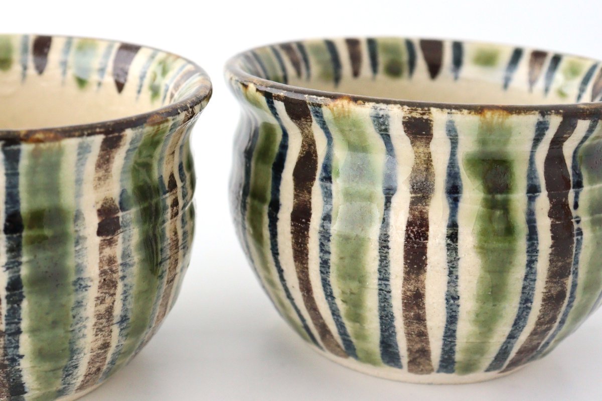 Small Bowl Oribe and Brown Stripes Tokusa | Kobachi Seto Ware