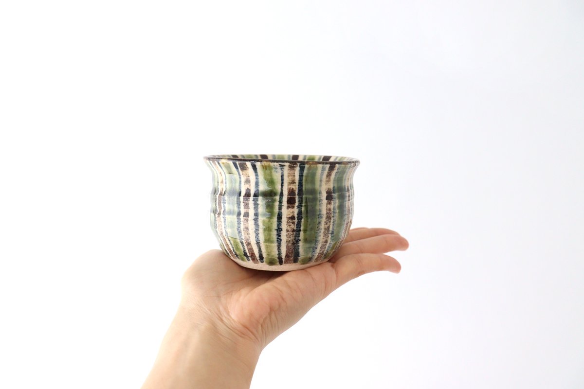 Small Bowl Oribe and Brown Stripes Tokusa | Kobachi Seto Ware