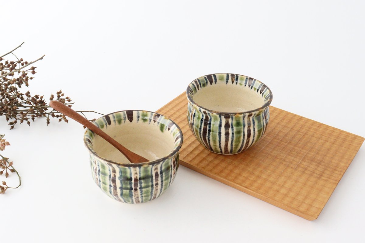 Small Bowl Oribe and Brown Stripes Tokusa | Kobachi Seto Ware