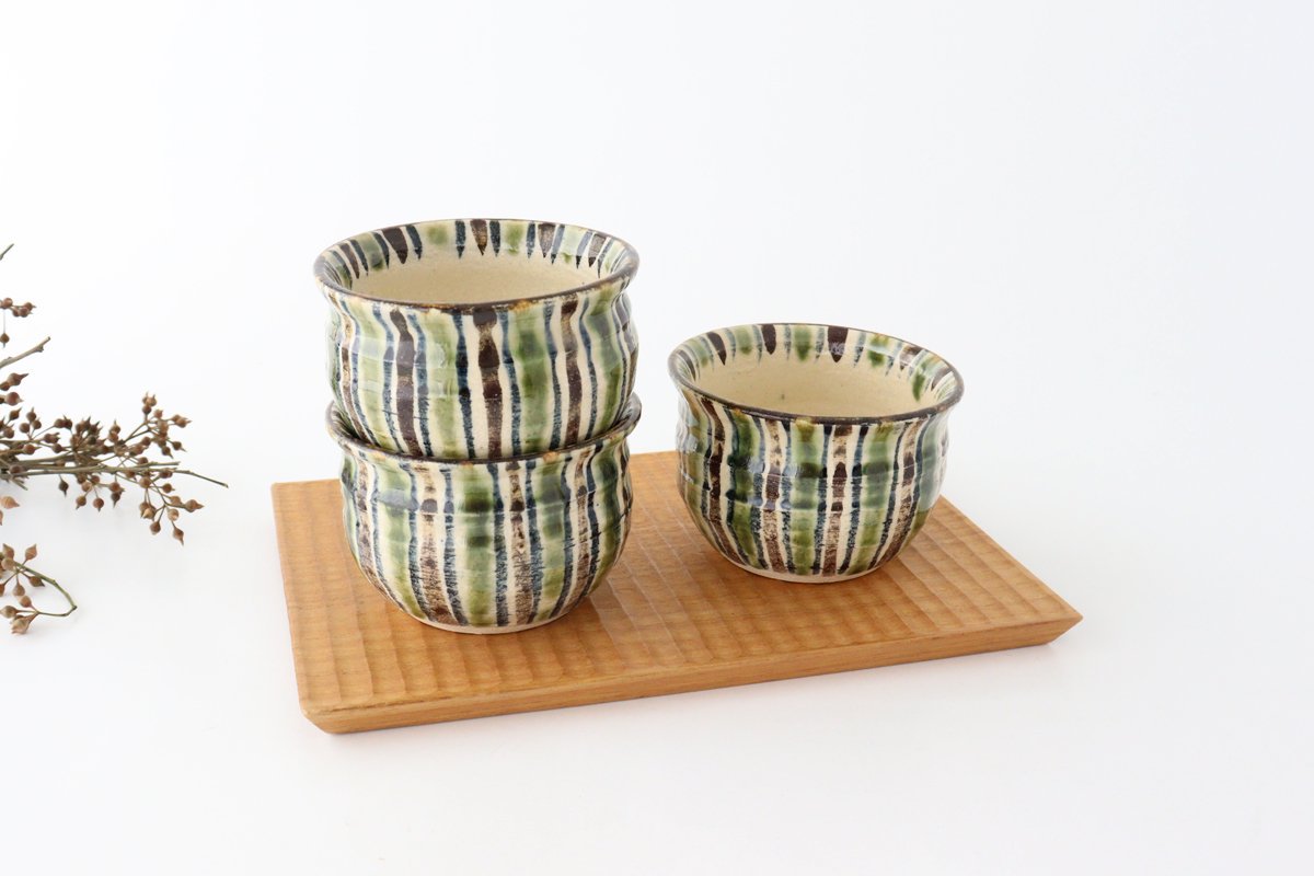 Small Bowl Oribe and Brown Stripes Tokusa | Kobachi Seto Ware