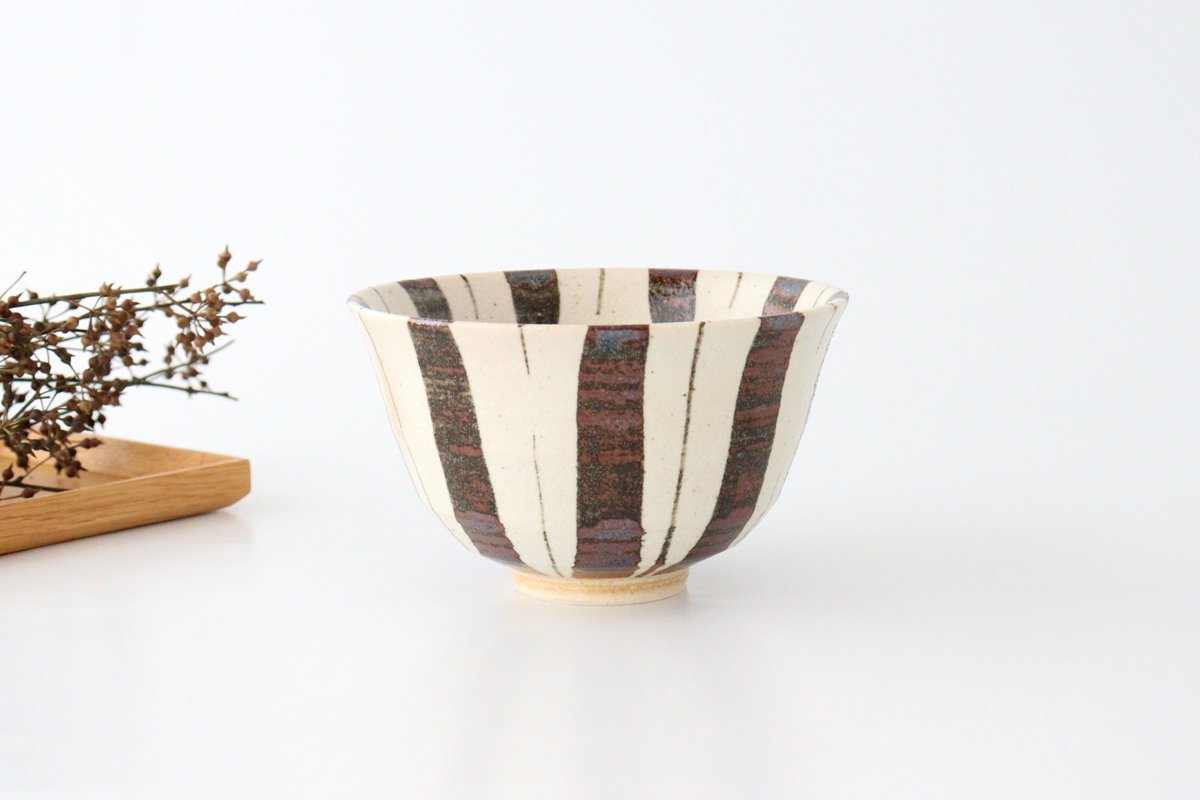 Rice Bowl Brown Stripes Tokusa 15cm/6in | Mino Ware