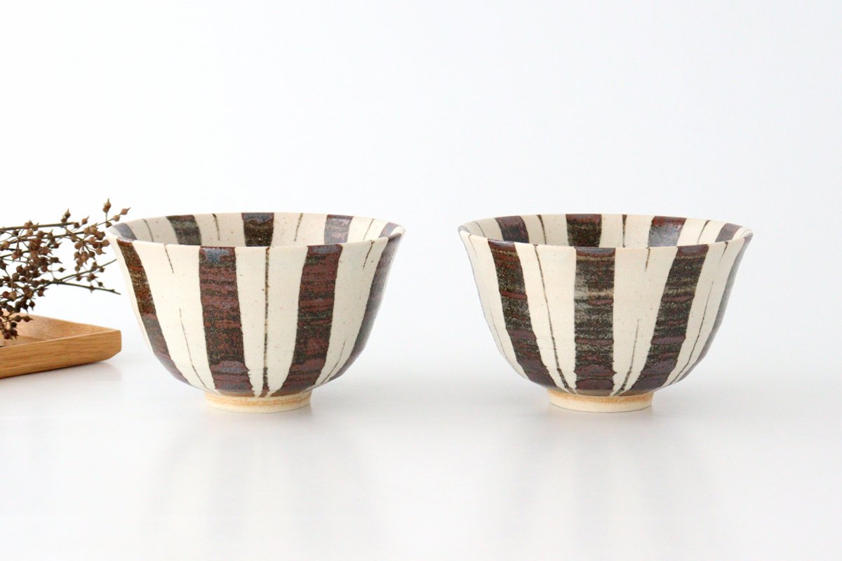 Rice Bowl Brown Stripes Tokusa 15cm/6in | Mino Ware