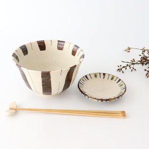 Rice Bowl Brown Stripes Tokusa 15cm/6in | Mino Ware