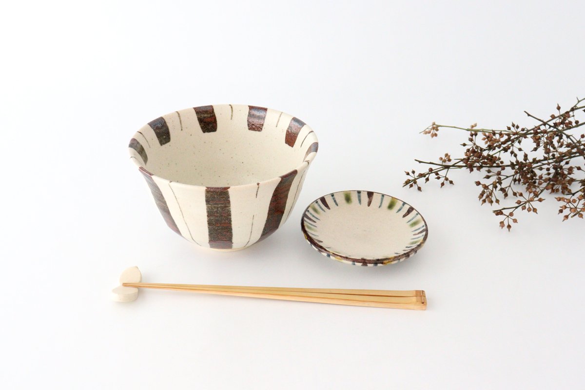 Rice Bowl Brown Stripes Tokusa 15cm/6in | Mino Ware