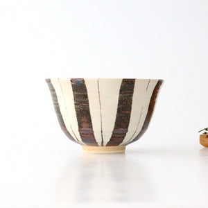 Rice Bowl Brown Stripes Tokusa 15cm/6in | Mino Ware