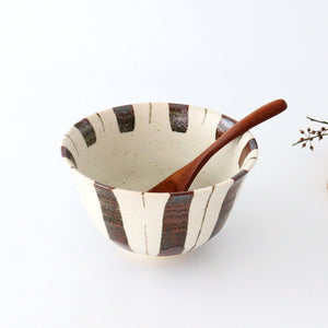 Rice Bowl Brown Stripes Tokusa 15cm/6in | Mino Ware