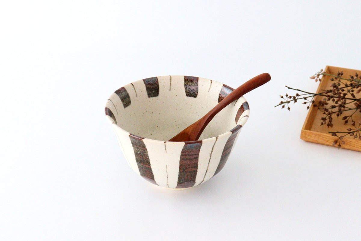 Rice Bowl Brown Stripes Tokusa 15cm/6in | Mino Ware