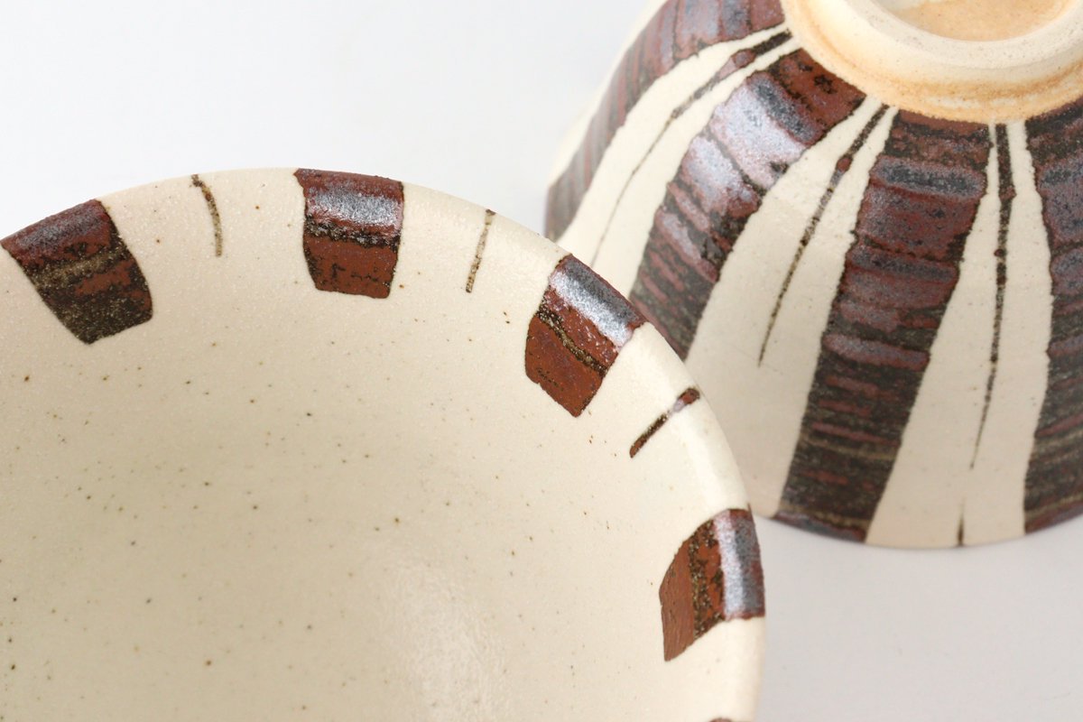 Rice Bowl Brown Stripes Tokusa 15cm/6in | Mino Ware