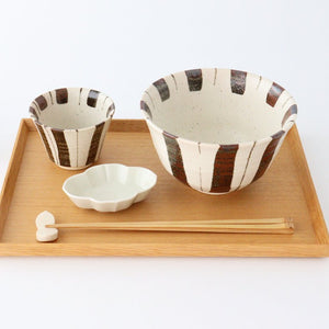 Rice Bowl Brown Stripes Tokusa 15cm/6in | Mino Ware