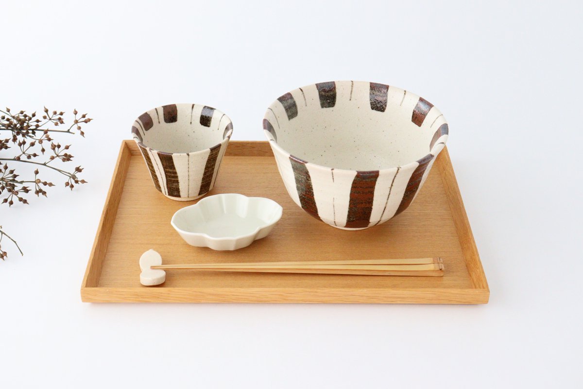 Rice Bowl Brown Stripes Tokusa 15cm/6in | Mino Ware