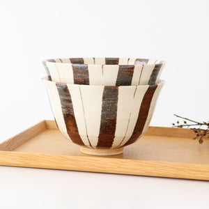 Rice Bowl Brown Stripes Tokusa 15cm/6in | Mino Ware