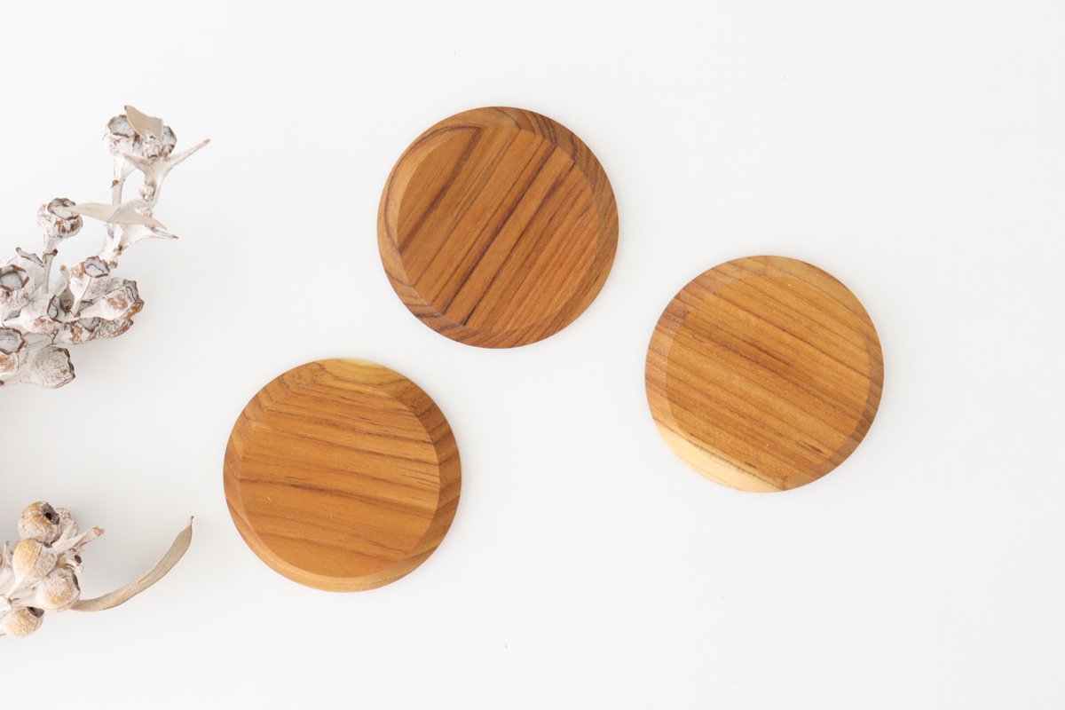 Coaster round natural wood