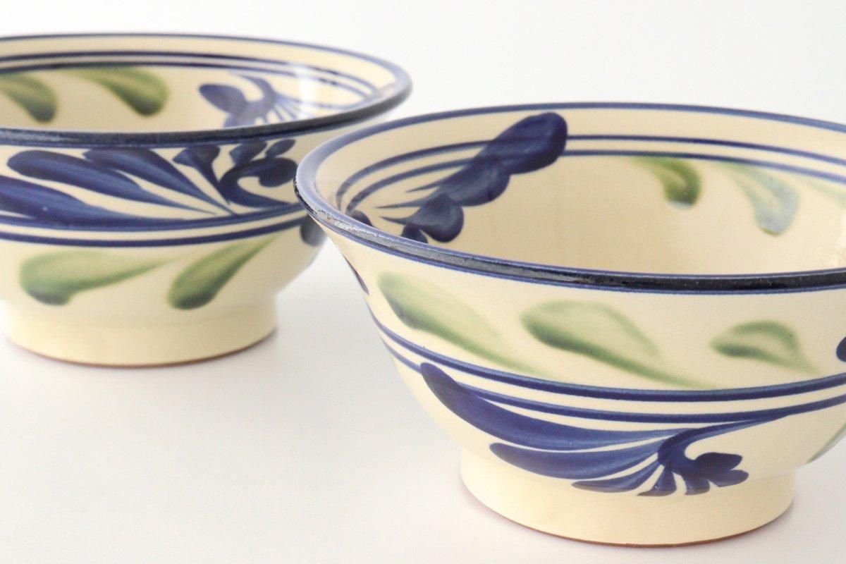 Toshin Kiln Ramen Bowl Blue and Green Arabesque | Tsuboya Ware Yachimun