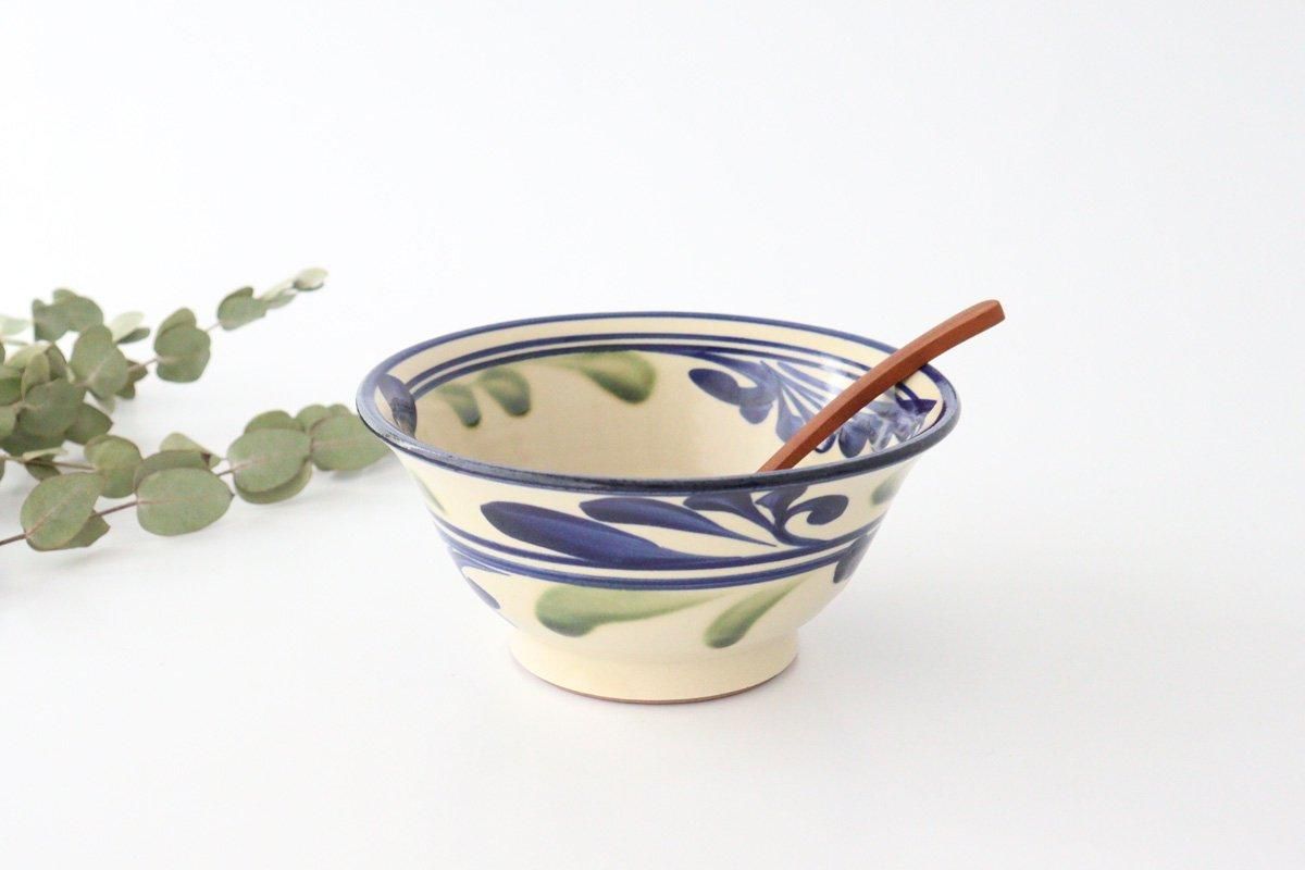 Toshin Kiln Ramen Bowl Blue and Green Arabesque | Tsuboya Ware Yachimun