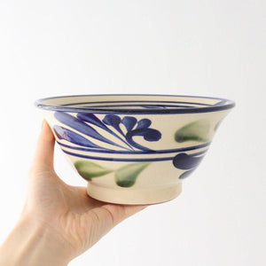 Toshin Kiln Ramen Bowl Blue and Green Arabesque | Tsuboya Ware Yachimun