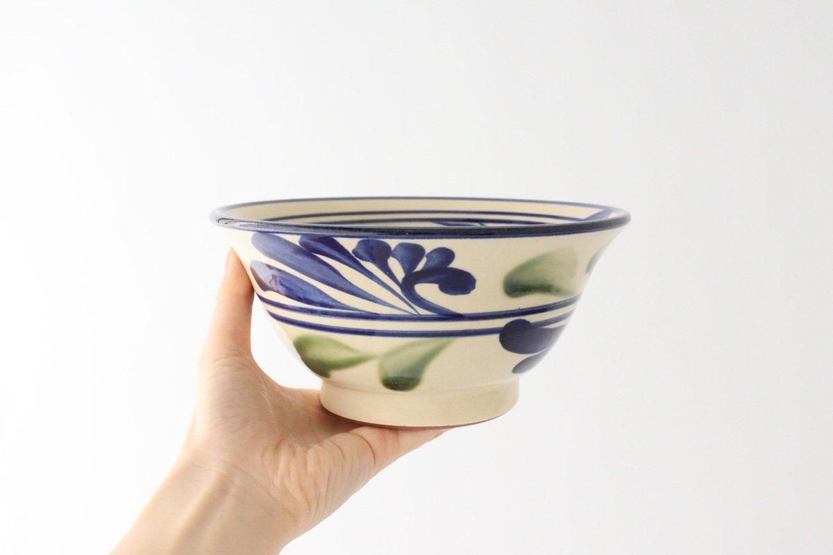 Toshin Kiln Ramen Bowl Blue and Green Arabesque | Tsuboya Ware Yachimun