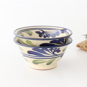 Toshin Kiln Ramen Bowl Blue and Green Arabesque | Tsuboya Ware Yachimun