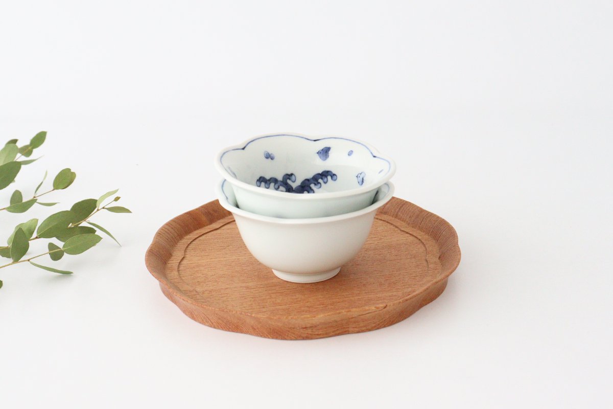 Flower-shaped Small Bowl Wave,Chidori and Flower | Kobachi Hasami Ware