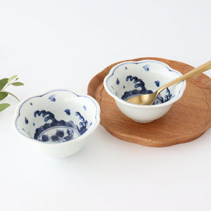 Flower-shaped Small Bowl Wave,Chidori and Flower | Kobachi Hasami Ware