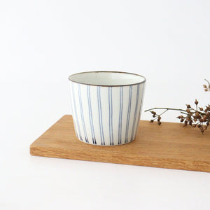 Soba Choko Tokusa Blue Stripes | Free Cup Hasami Ware