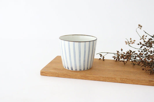 Soba Choko Tokusa Blue Stripes | Free Cup Hasami Ware