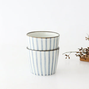 Soba Choko Tokusa Blue Stripes | Free Cup Hasami Ware