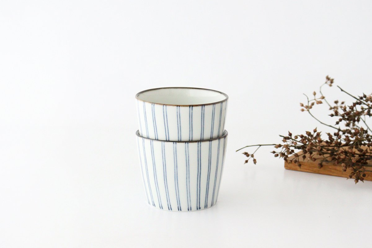 Soba Choko Tokusa Blue Stripes | Free Cup Hasami Ware