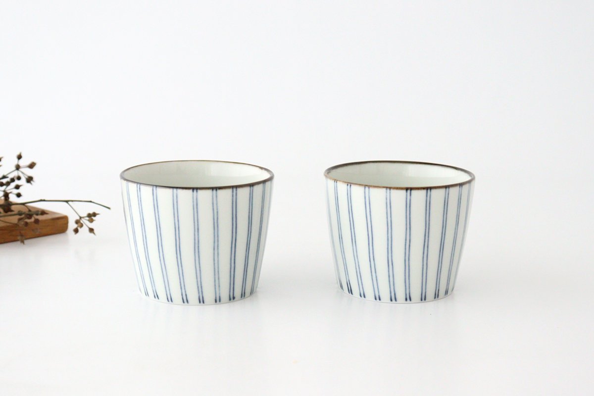 Soba Choko Tokusa Blue Stripes | Free Cup Hasami Ware