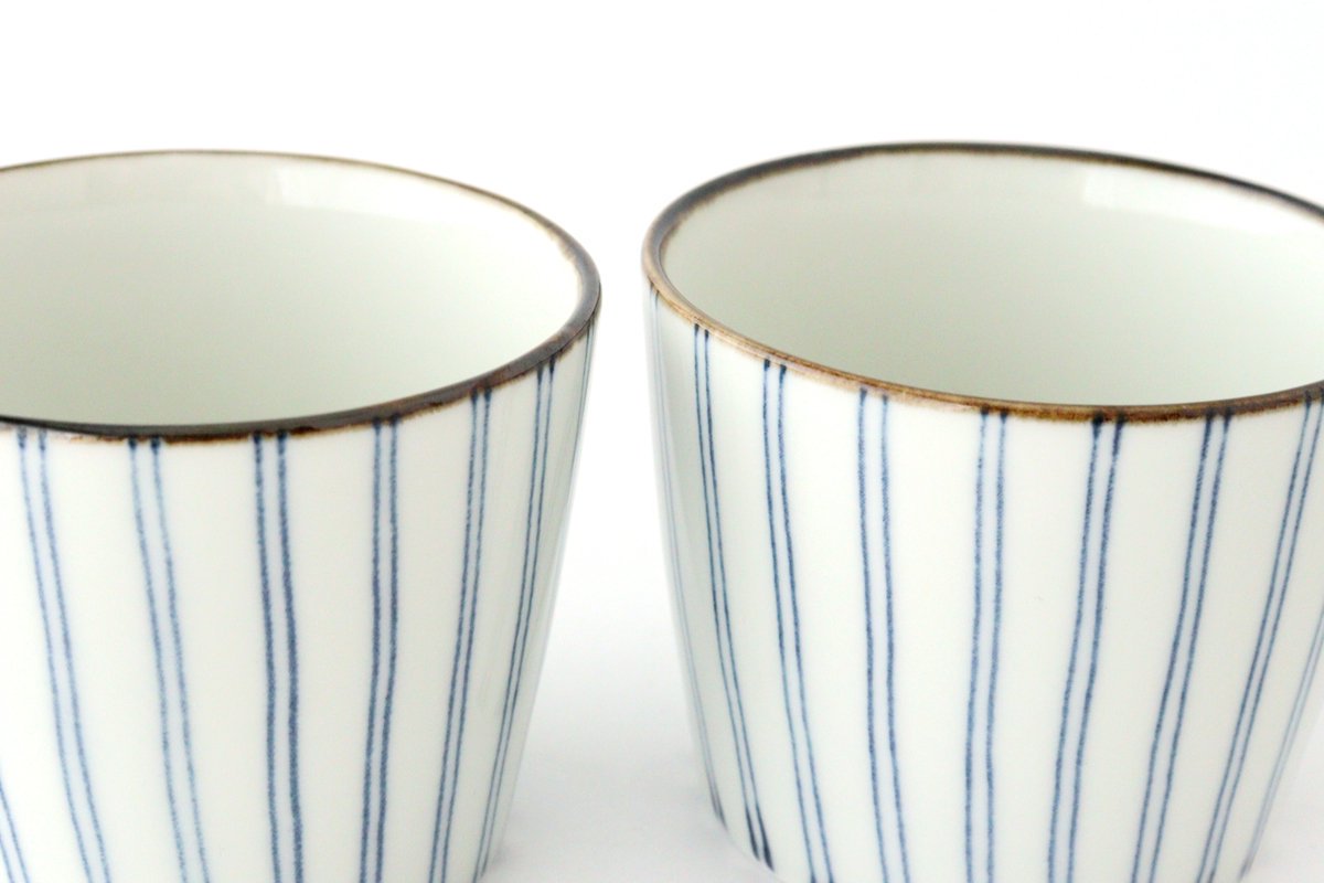 Soba Choko Tokusa Blue Stripes | Free Cup Hasami Ware