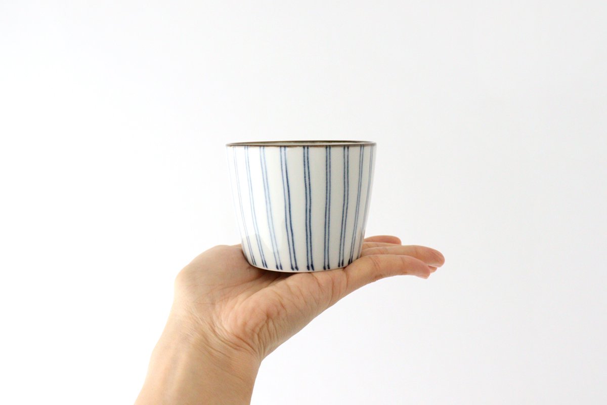 Soba Choko Tokusa Blue Stripes | Free Cup Hasami Ware