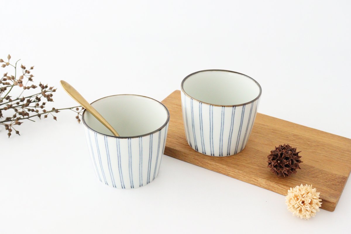 Soba Choko Tokusa Blue Stripes | Free Cup Hasami Ware