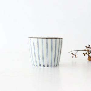 Soba Choko Tokusa Blue Stripes | Free Cup Hasami Ware