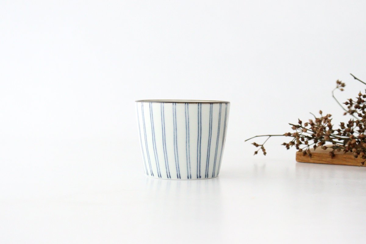 Soba Choko Tokusa Blue Stripes | Free Cup Hasami Ware