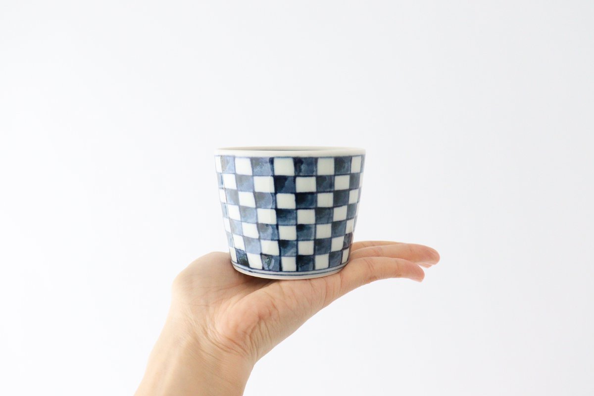 Soba Choko Checkered Pattern  | Free Cup Hasami Ware