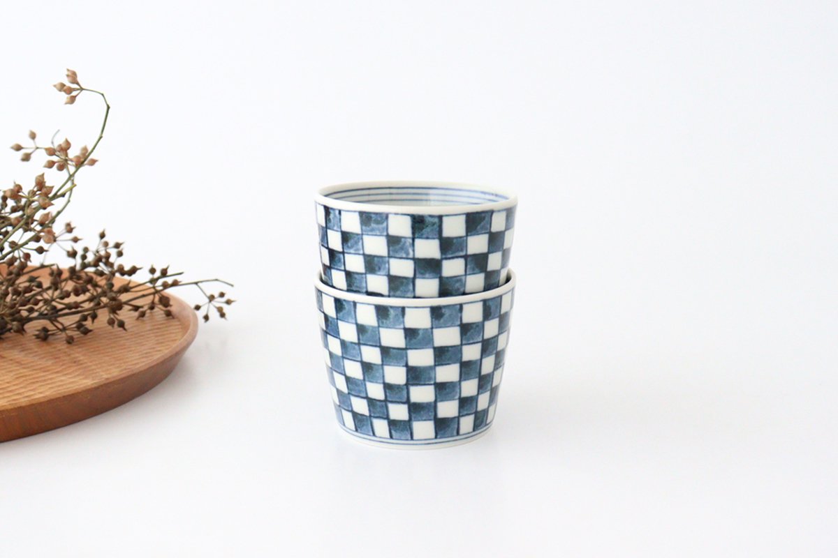 Soba Choko Checkered Pattern  | Free Cup Hasami Ware