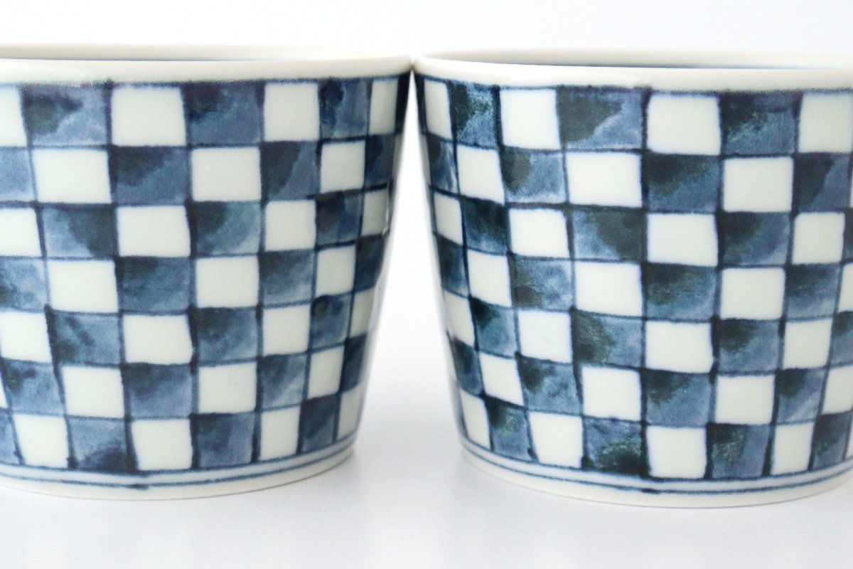 Soba Choko Checkered Pattern  | Free Cup Hasami Ware