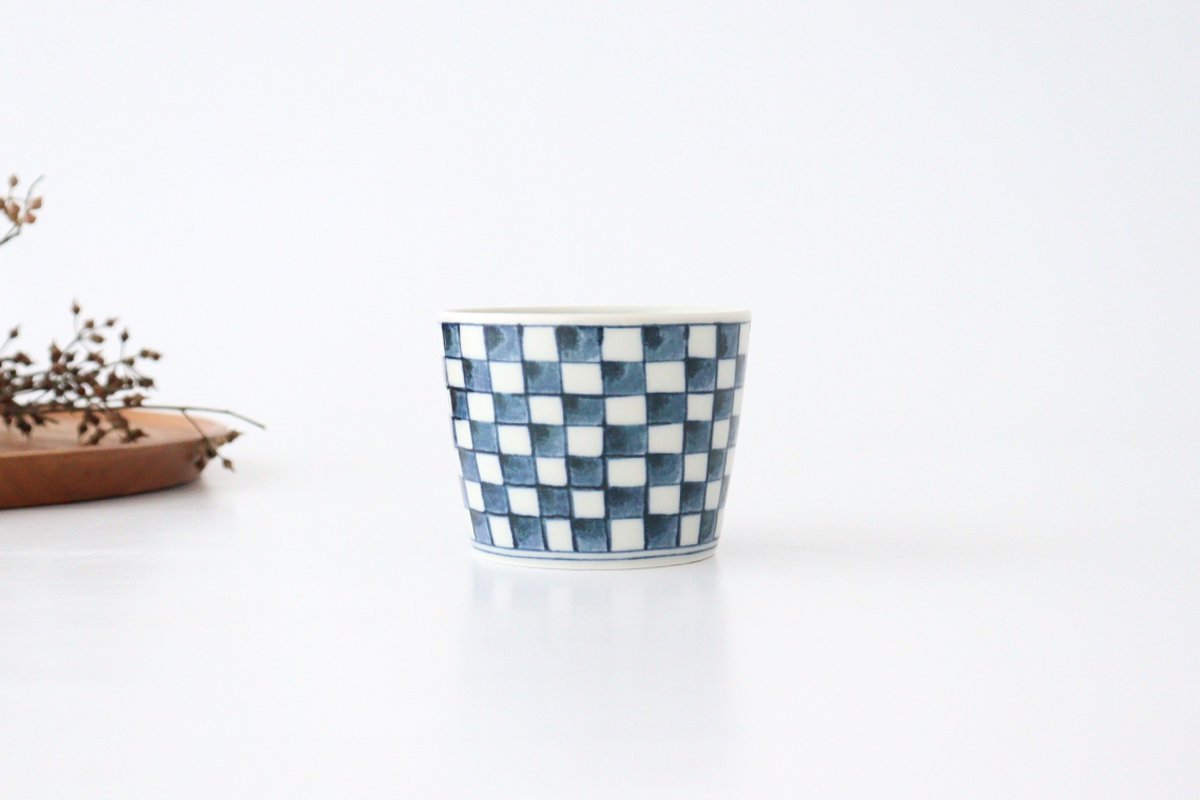 Soba Choko Checkered Pattern  | Free Cup Hasami Ware